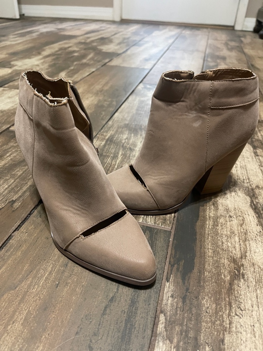 JustFab Taupe Pointed Toe Ankle Booties